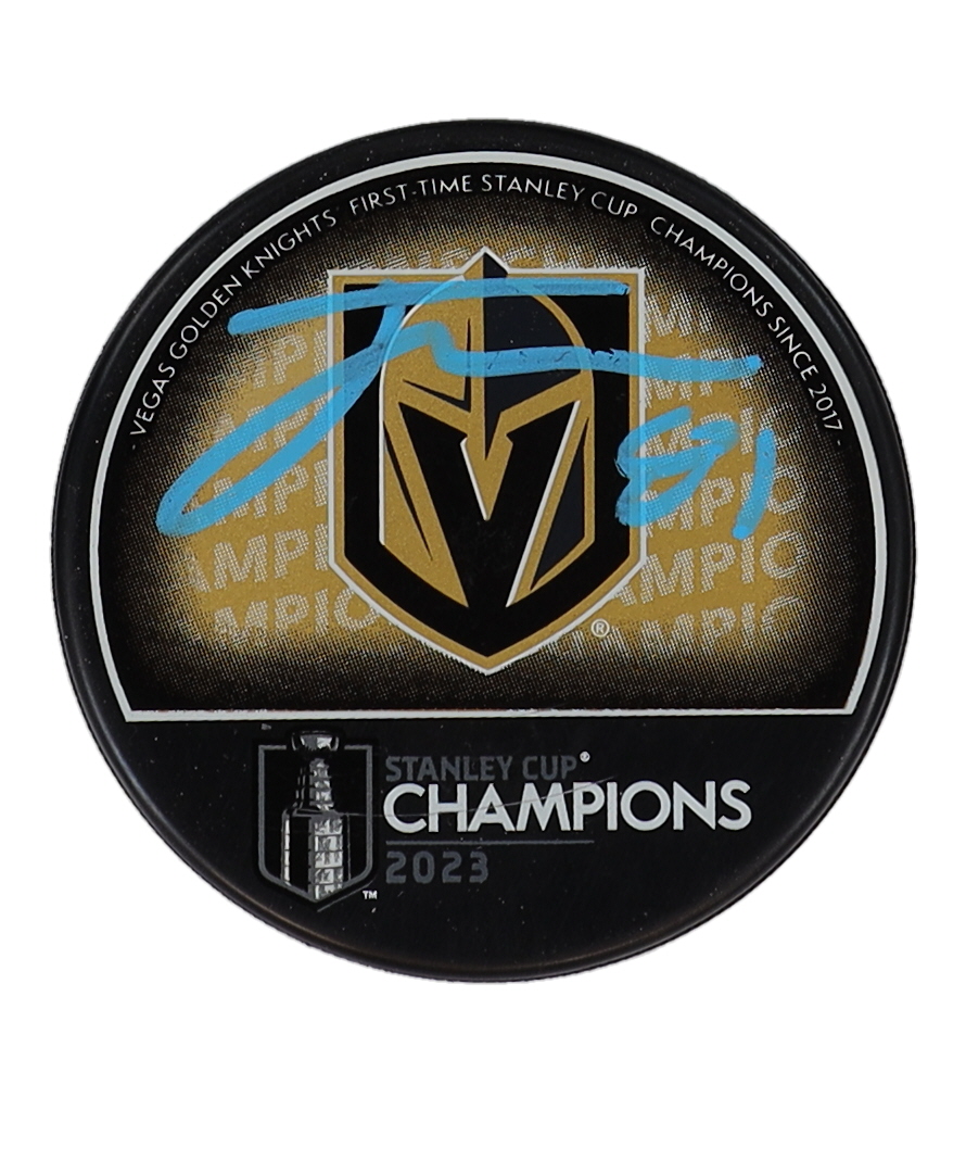 Jonathan Marchessault Signed Golden Knights 2023 Stanley Cup Champions Logo Hockey Puck (Fanatics) at PristineAuction.com Jonathan Marchessault Signed Golden Knights 2023 Stanley Cup Champions Logo Hockey Puck (Fanatics) at PristineAuction.com