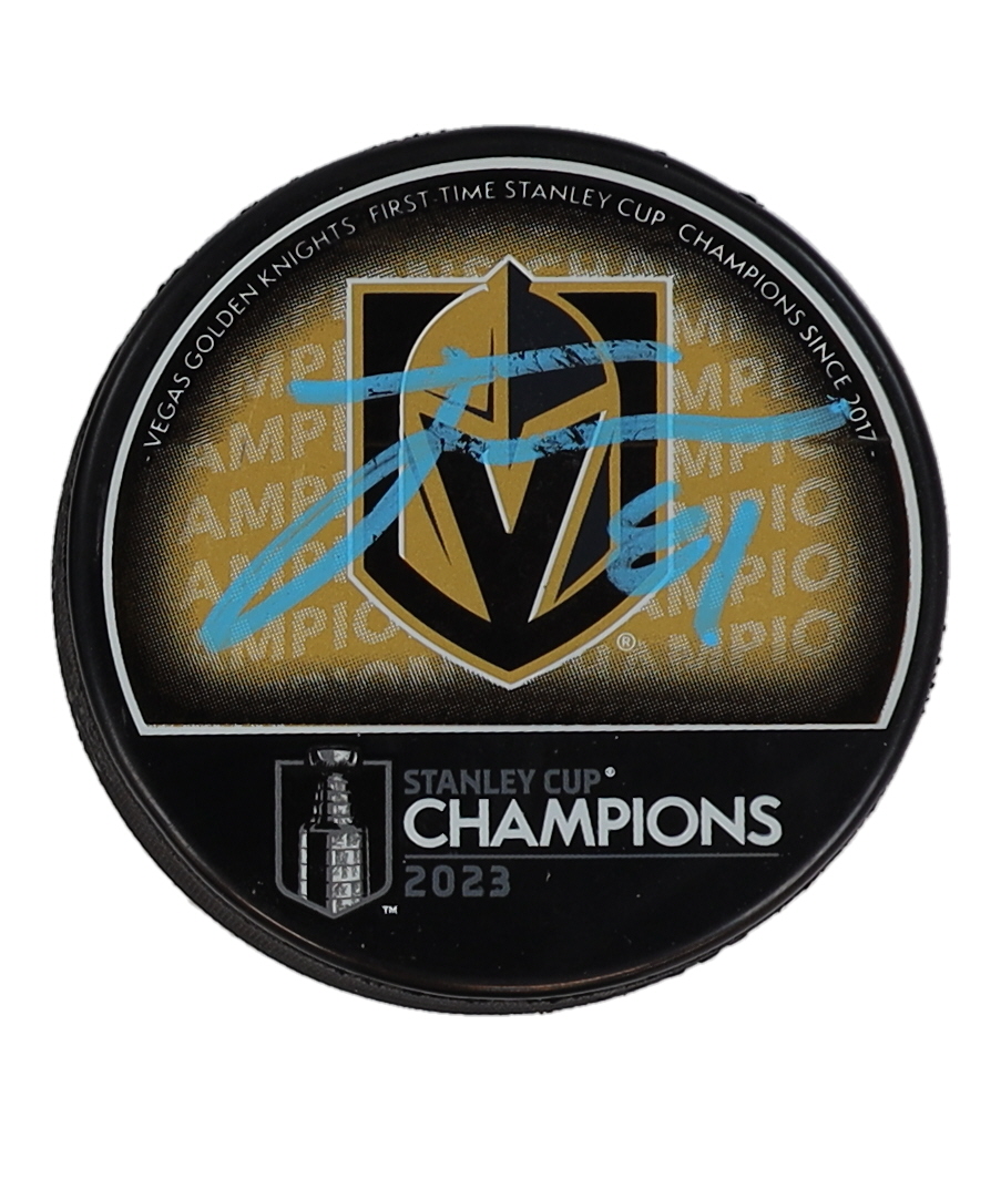 Jonathan Marchessault Signed Golden Knights 2023 Stanley Cup Champions Logo Hockey Puck (Fanatics) at PristineAuction.com Jonathan Marchessault Signed Golden Knights 2023 Stanley Cup Champions Logo Hockey Puck (Fanatics) at PristineAuction.com