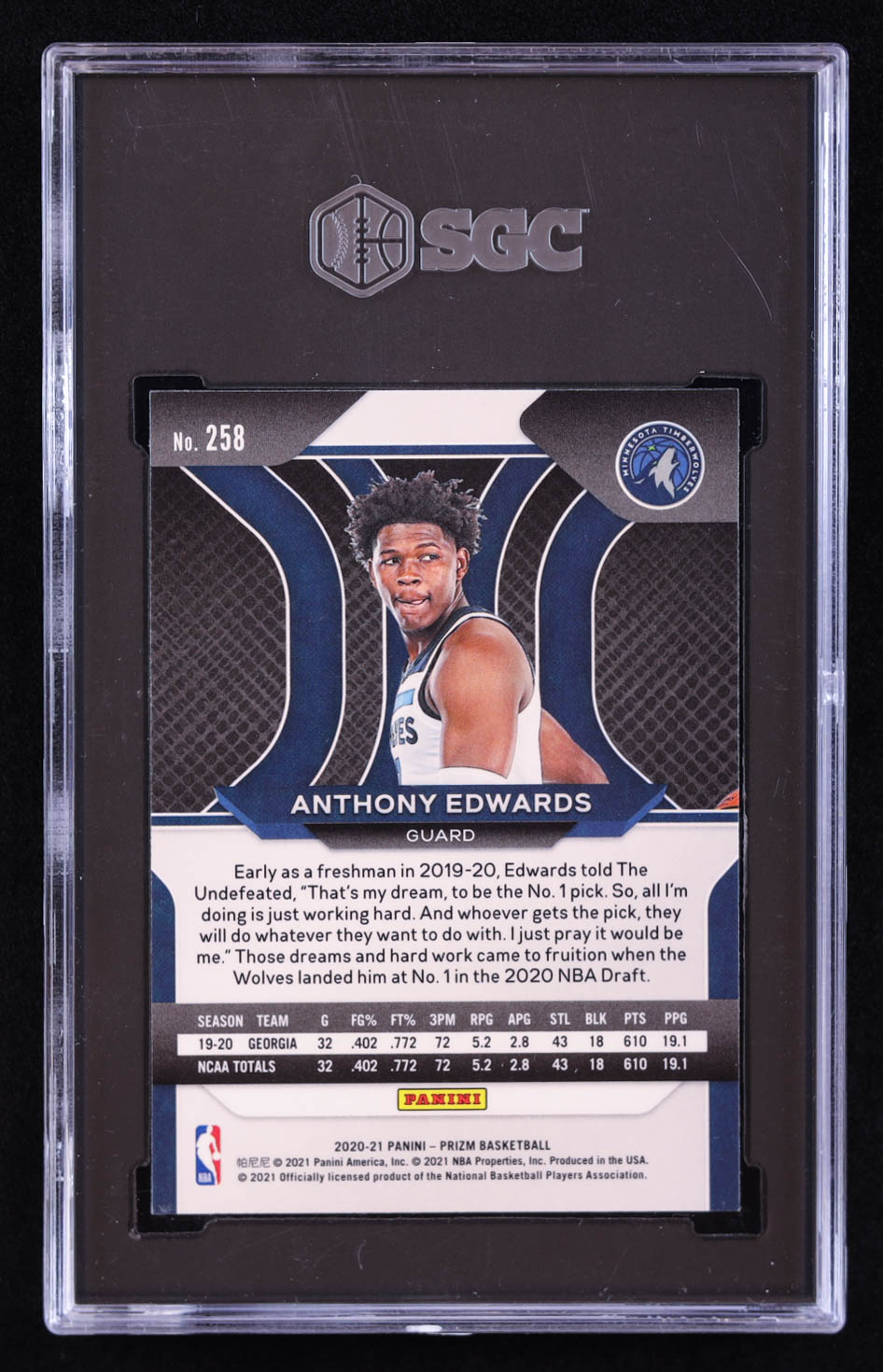 Anthony Edwards 2020-21 Panini Prizm #258 RC (SGC 9.5) at PristineAuction.com Anthony Edwards 2020-21 Panini Prizm #258 RC (SGC 9.5) at PristineAuction.com