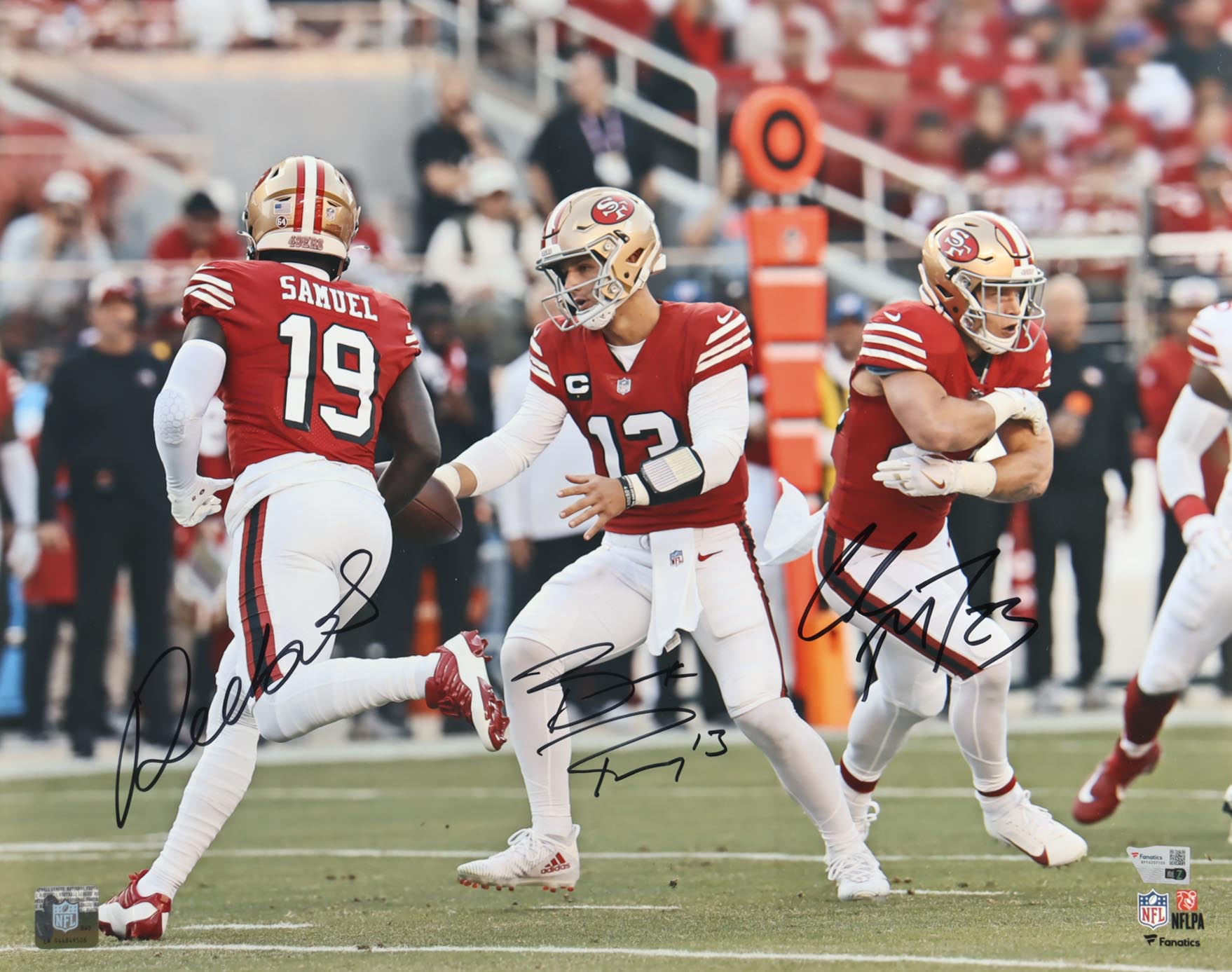 Deebo Samuel, Christian McCaffrey & Brock Purdy Signed 49ers 16x20 Photo (Fanatics) at PristineAuction.com Deebo Samuel, Christian McCaffrey & Brock Purdy Signed 49ers 16x20 Photo (Fanatics) at PristineAuction.com