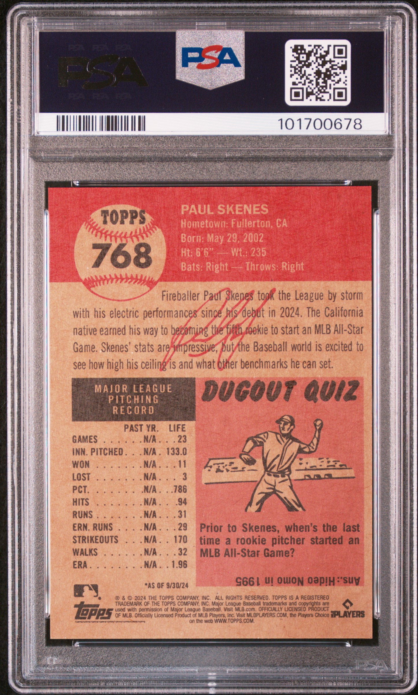 Paul Skenes 2024 Topps Living #768 RC (PSA 10) at PristineAuction.com Paul Skenes 2024 Topps Living #768 RC (PSA 10) at PristineAuction.com