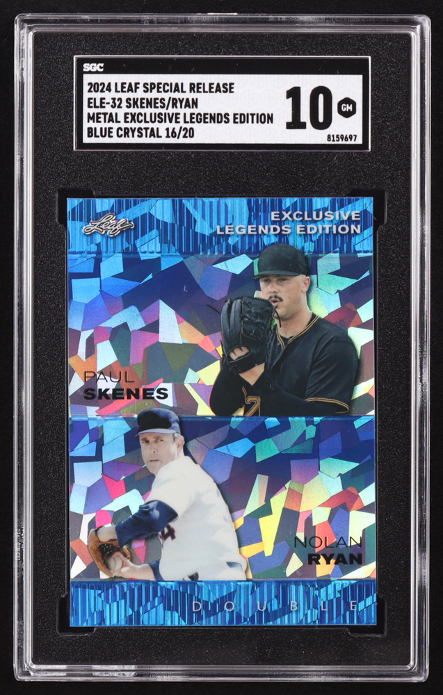 Paul Skenes RC / Nolan Ryan 2024 Leaf Metal Special Release Exclusive Legends Edition Crystal Blue #ELE32 #16/20 (SGC 10) at PristineAuction.com Paul Skenes RC / Nolan Ryan 2024 Leaf Metal Special Release Exclusive Legends Edition Crystal Blue #ELE32 #16/20 (SGC 10) at PristineAuction.com