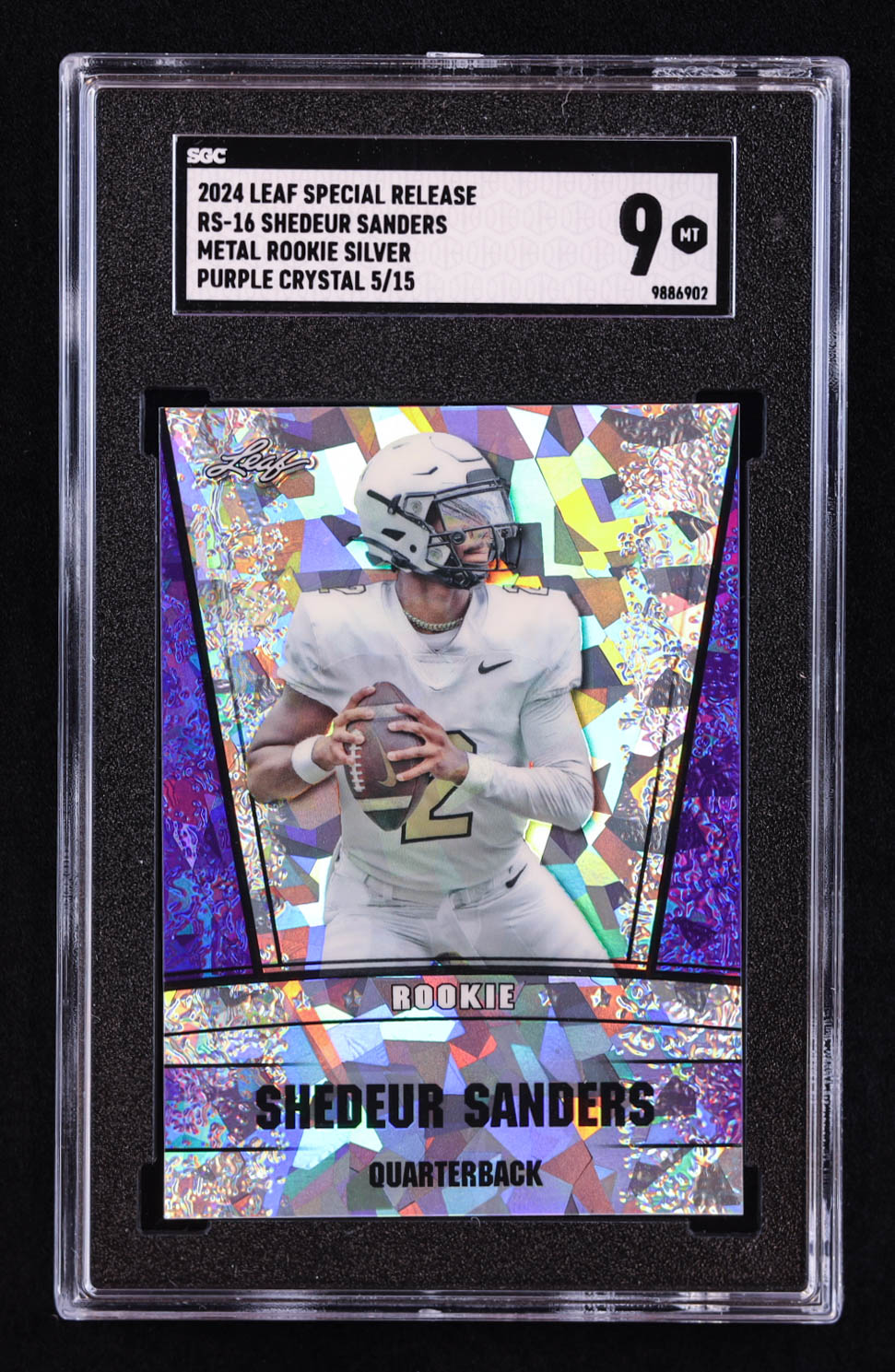 Shedeur Sanders 2024 Leaf Metal Special Release Rookie Silver Crystal Purple #RS16 RC #/15 (SGC 9) at PristineAuction.com Shedeur Sanders 2024 Leaf Metal Special Release Rookie Silver Crystal Purple #RS16 RC #/15 (SGC 9) at PristineAuction.com
