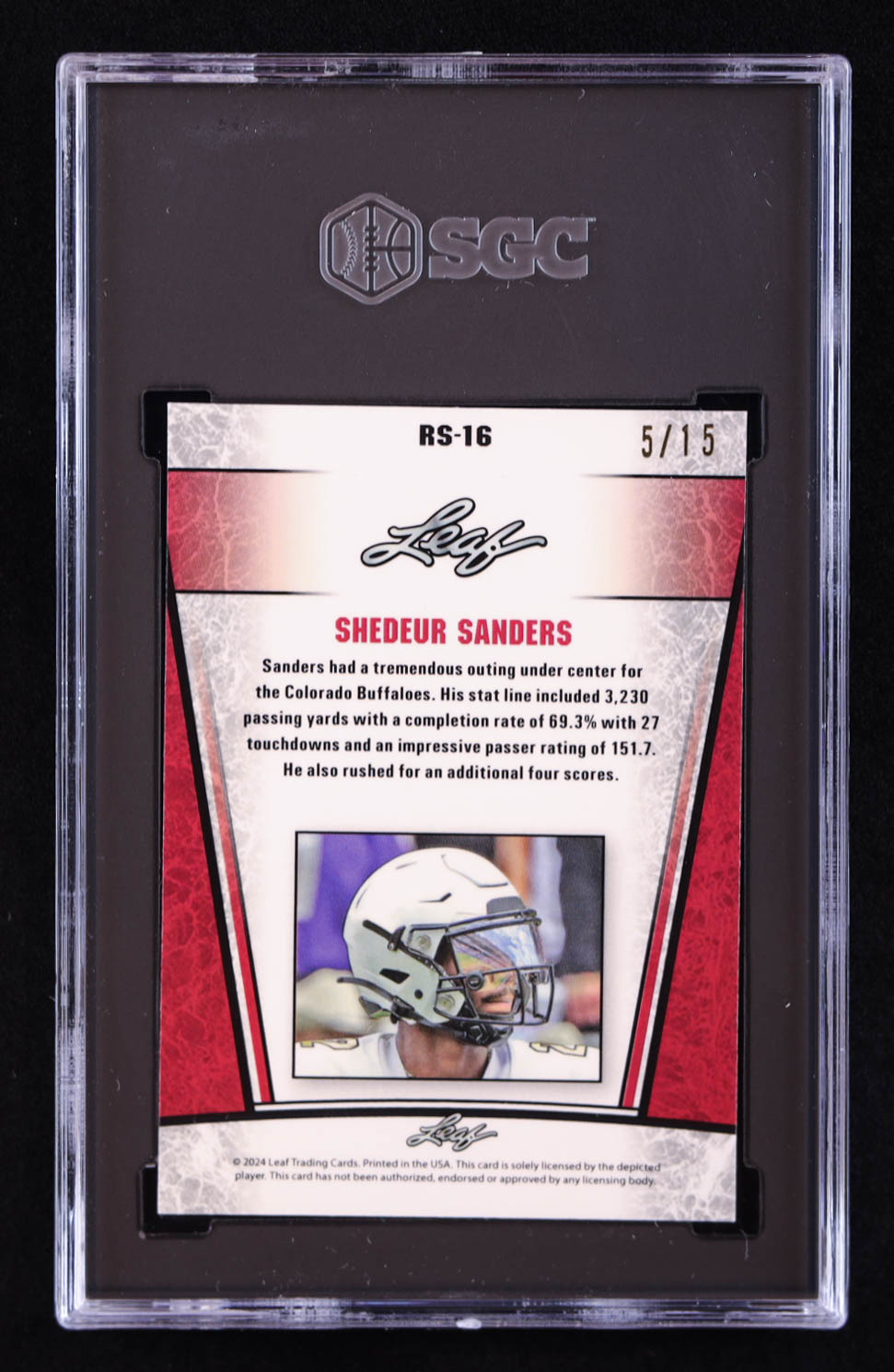 Shedeur Sanders 2024 Leaf Metal Special Release Rookie Silver Crystal Purple #RS16 RC #/15 (SGC 9) at PristineAuction.com Shedeur Sanders 2024 Leaf Metal Special Release Rookie Silver Crystal Purple #RS16 RC #/15 (SGC 9) at PristineAuction.com