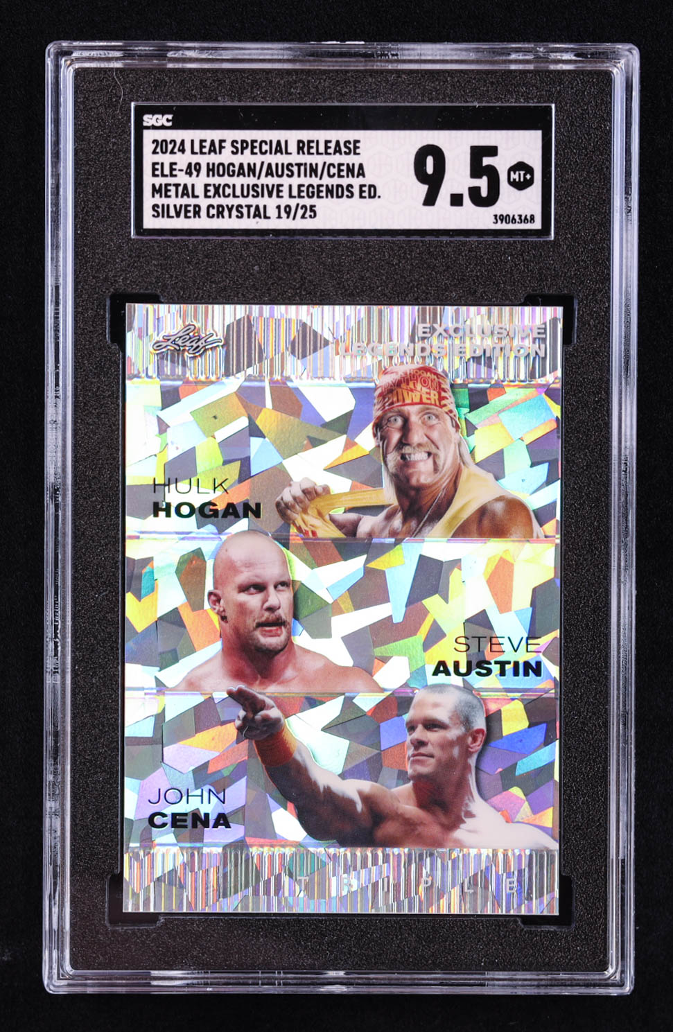 Hulk Hogan / Steve Austin / John Cena 2024 Leaf Special Release Metal Exclusive Legends Edition Crystal Silver #ELE49 #19/25 (SGC 9.5) at PristineAuction.com Hulk Hogan / Steve Austin / John Cena 2024 Leaf Special Release Metal Exclusive Legends Edition Crystal Silver #ELE49 #19/25 (SGC 9.5) at PristineAuction.com