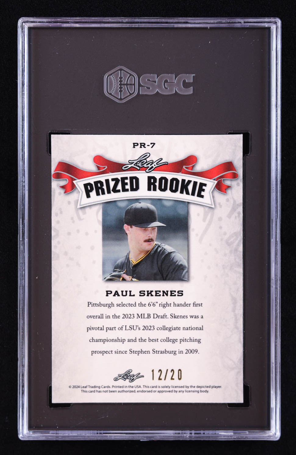 Paul Skenes 2024 Leaf Metal Special Release Prized Rookie Crystal Blue #PR7 RC #12/20 (SGC 10) at PristineAuction.com Paul Skenes 2024 Leaf Metal Special Release Prized Rookie Crystal Blue #PR7 RC #12/20 (SGC 10) at PristineAuction.com