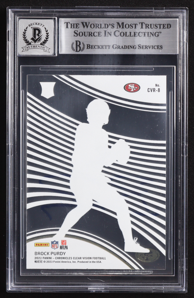 Brock Purdy Signed 2022 Panini Chronicles Clear Vision Rookies #8 RC (BGS | Autograph Graded BGS 10) at PristineAuction.com Brock Purdy Signed 2022 Panini Chronicles Clear Vision Rookies #8 RC (BGS | Autograph Graded BGS 10) at PristineAuction.com
