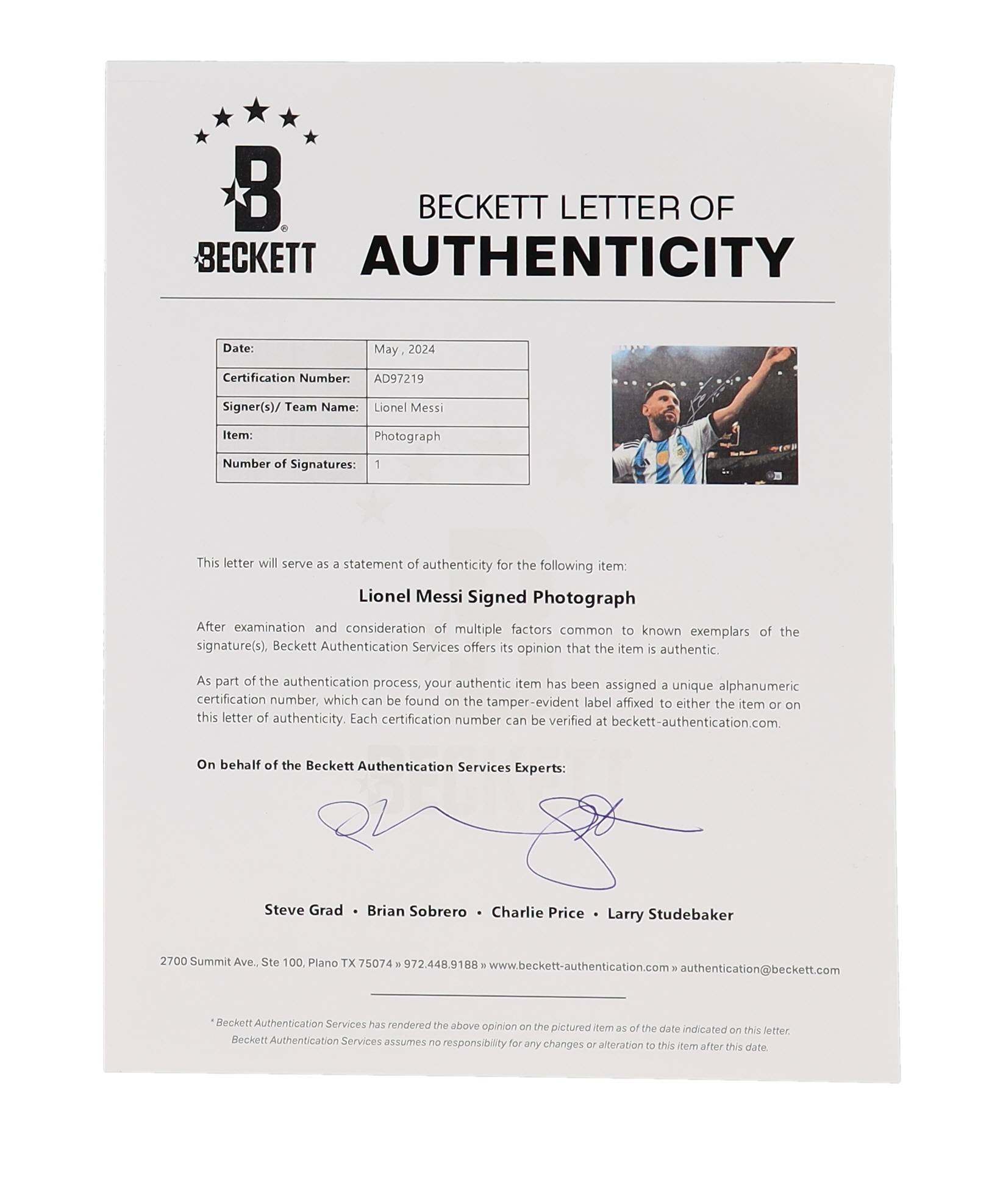 Messi Sighed Lionel Messi Signed Team Argentina 12x16 Photo (Beckett) | Pristine Auction