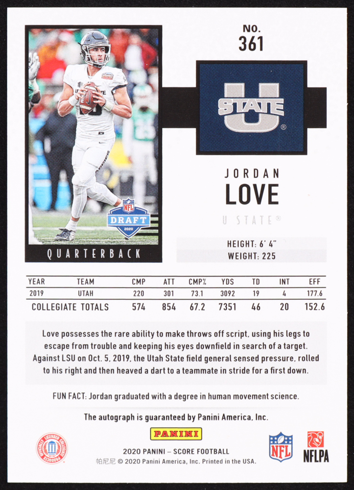Jordan Love 2020 Score #361 RC at PristineAuction.com Jordan Love 2020 Score #361 RC at PristineAuction.com