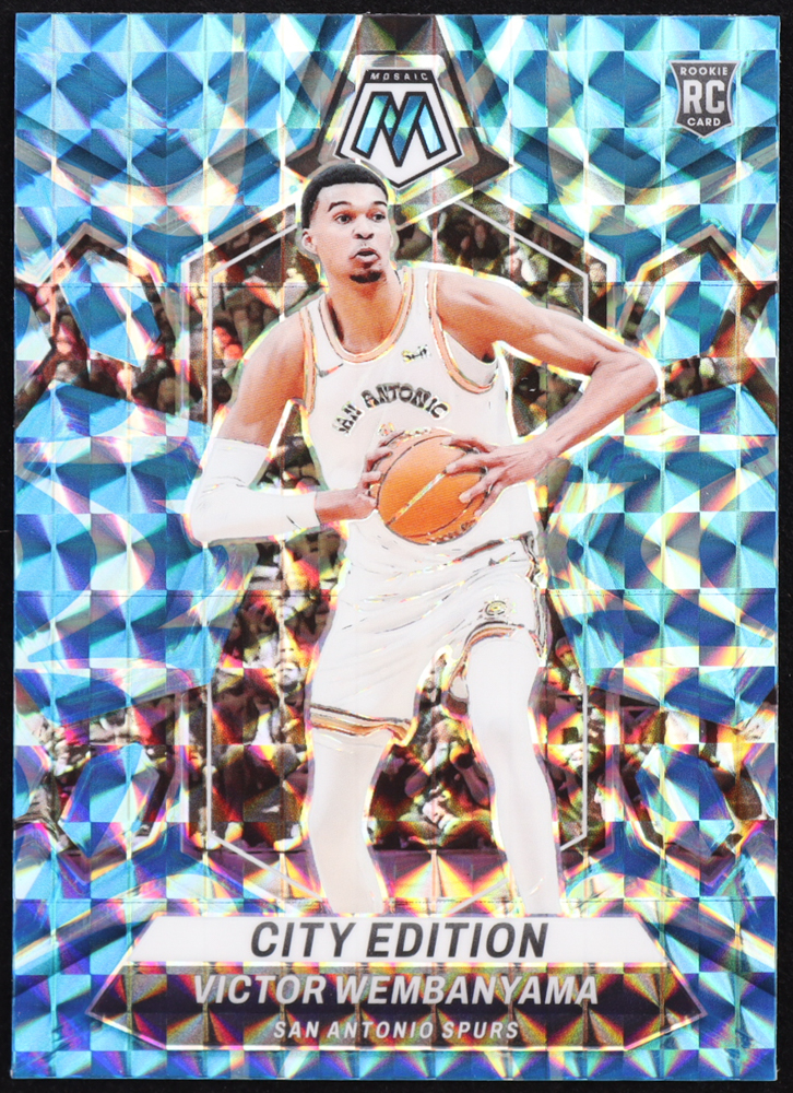 Victor Wembanyama 2023-24 Panini Mosaic Mosaic Reactive Blue #282 City Edition RC at PristineAuction.com Victor Wembanyama 2023-24 Panini Mosaic Mosaic Reactive Blue #282 City Edition RC at PristineAuction.com