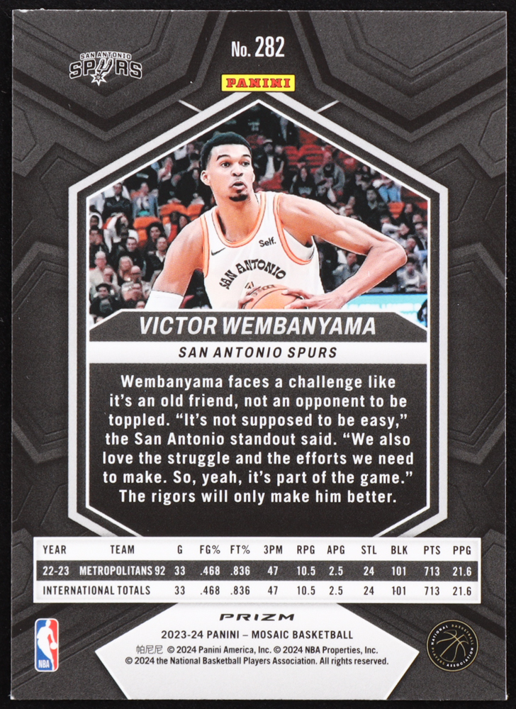 Victor Wembanyama 2023-24 Panini Mosaic Mosaic Reactive Blue #282 City Edition RC at PristineAuction.com Victor Wembanyama 2023-24 Panini Mosaic Mosaic Reactive Blue #282 City Edition RC at PristineAuction.com