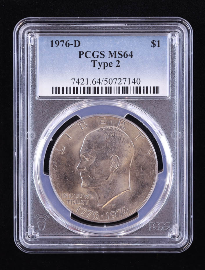 1976-D Eisenhower Silver Dollar, Type 2 (PCGS MS64) at PristineAuction.com 1976-D Eisenhower Silver Dollar, Type 2 (PCGS MS64) at PristineAuction.com