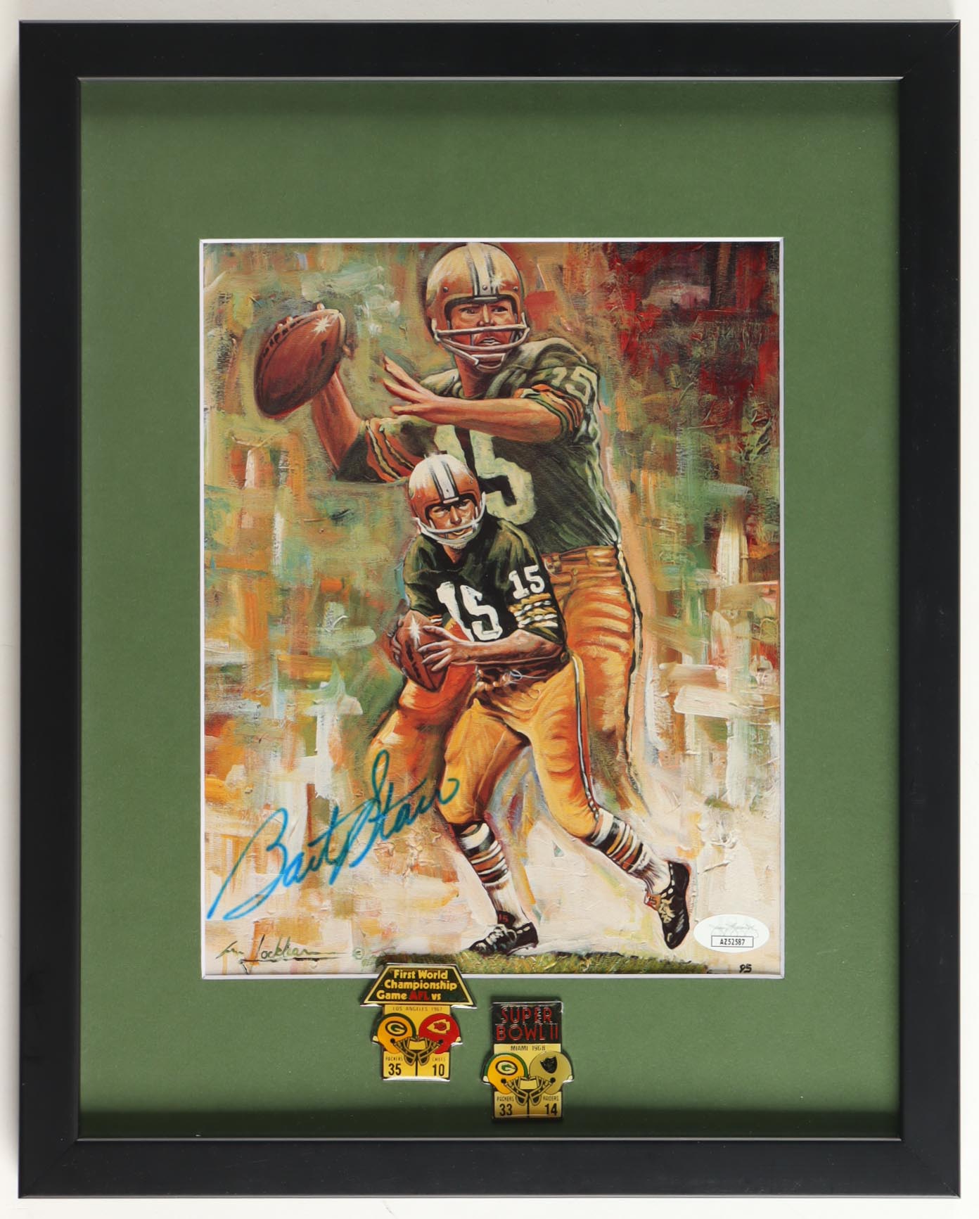 Bart Starr Signed Packers Custom Framed Print Display With Official Super Bowl I & II Pins (JSA) at PristineAuction.com Bart Starr Signed Packers Custom Framed Print Display With Official Super Bowl I & II Pins (JSA) at PristineAuction.com