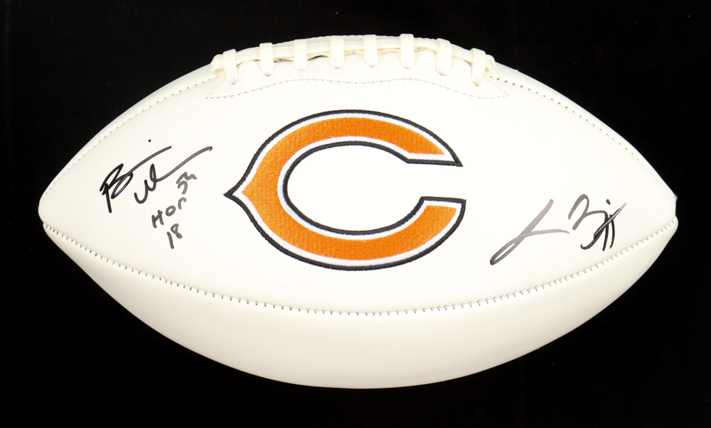 Brian Urlacher & Lance Briggs Signed Bears Logo Football Inscribed "HOF 18" (Beckett) at PristineAuction.com Brian Urlacher & Lance Briggs Signed Bears Logo Football Inscribed "HOF 18" (Beckett) at PristineAuction.com