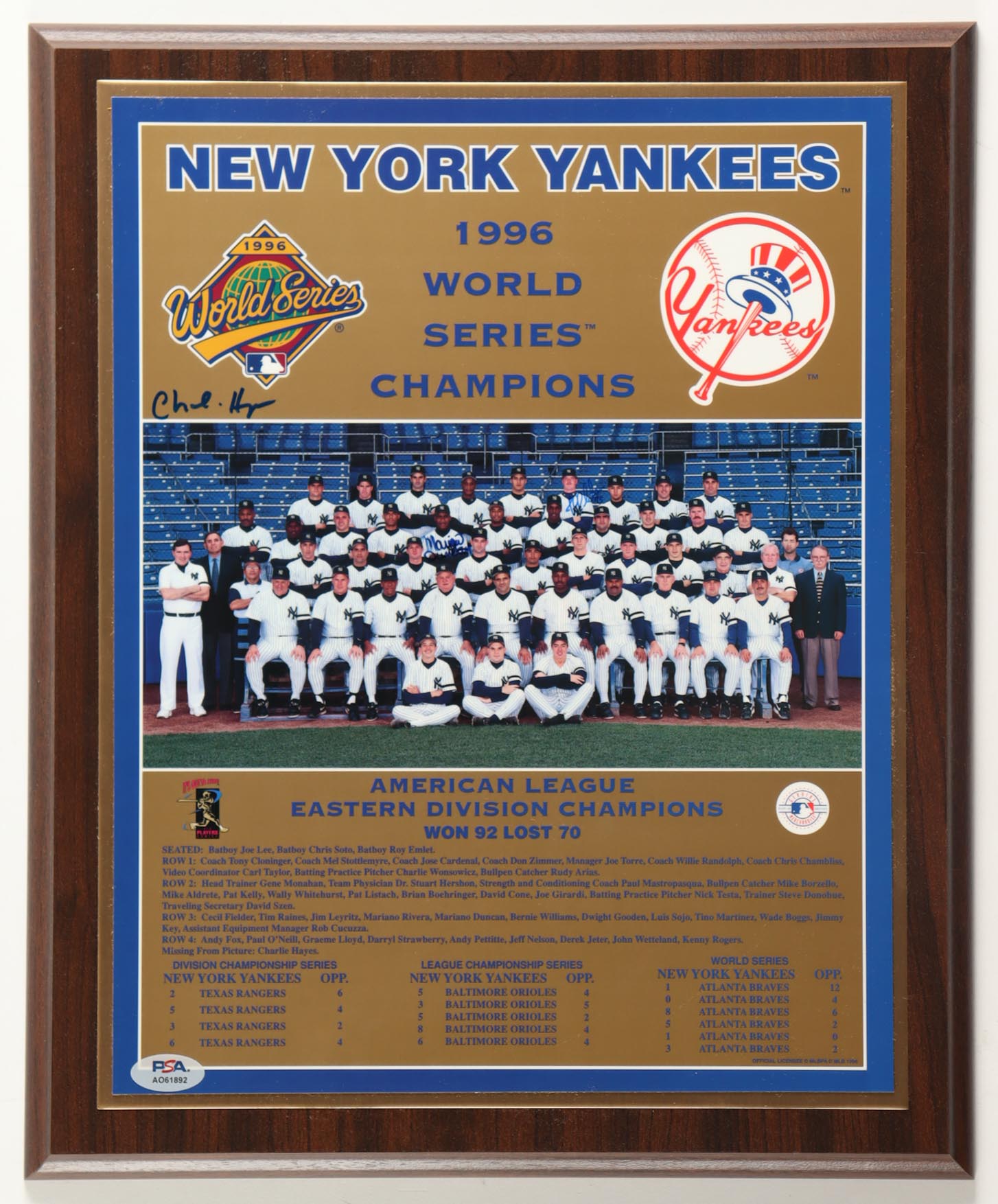 Charlie Hayes Signed Yankees 13x16 Plaque Display (PSA) at PristineAuction.com Charlie Hayes Signed Yankees 13x16 Plaque Display (PSA) at PristineAuction.com