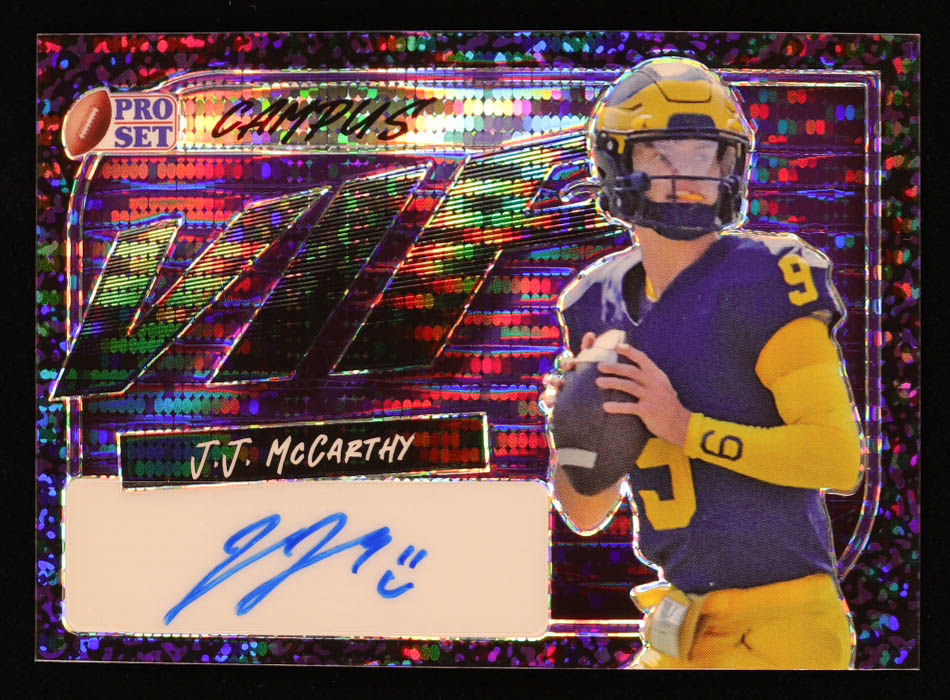 J.J. McCarthy 2023 Leaf Pro Set Metal Campus VIP Pulsar Purple #VIP-JJM RC #2/6 at PristineAuction.com J.J. McCarthy 2023 Leaf Pro Set Metal Campus VIP Pulsar Purple #VIP-JJM RC #2/6 at PristineAuction.com