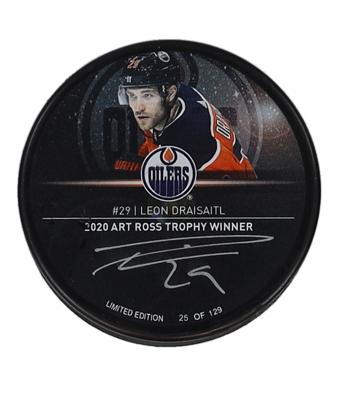 Leon Draisaitl Signed LE 2020 "Art Ross Trophy Winner" Commemorative Hockey Puck (Fanatics) at PristineAuction.com Leon Draisaitl Signed LE 2020 "Art Ross Trophy Winner" Commemorative Hockey Puck (Fanatics) at PristineAuction.com