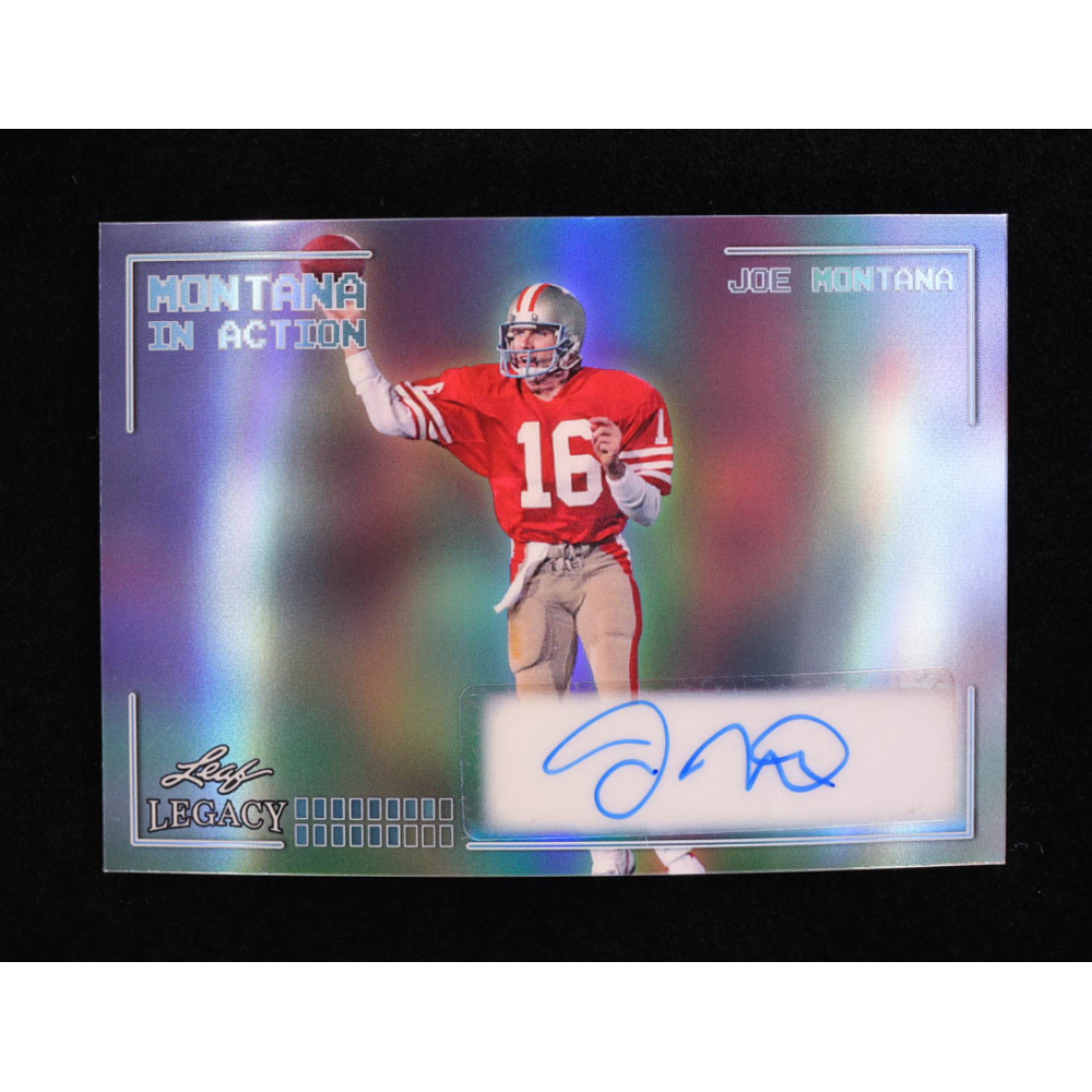 Joe Montana 2024 Leaf Legacy Collection #IA-JM3 Autograph Platinum Blue Prismatic SP Variation #21/25 at PristineAuction.com