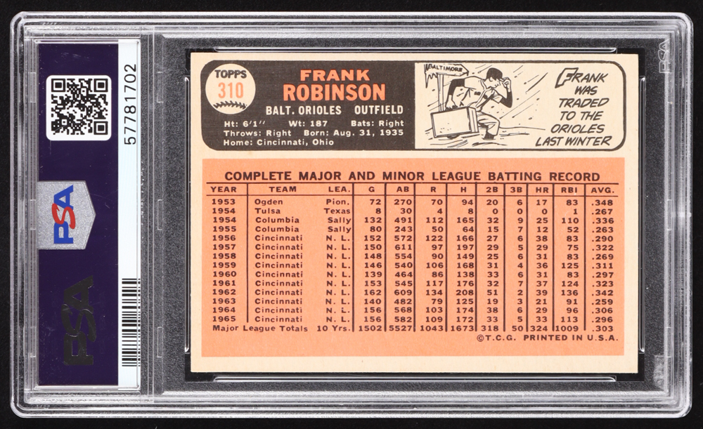 Frank Robinson 1966 Topps #310 (PSA 5) at PristineAuction.com Frank Robinson 1966 Topps #310 (PSA 5) at PristineAuction.com