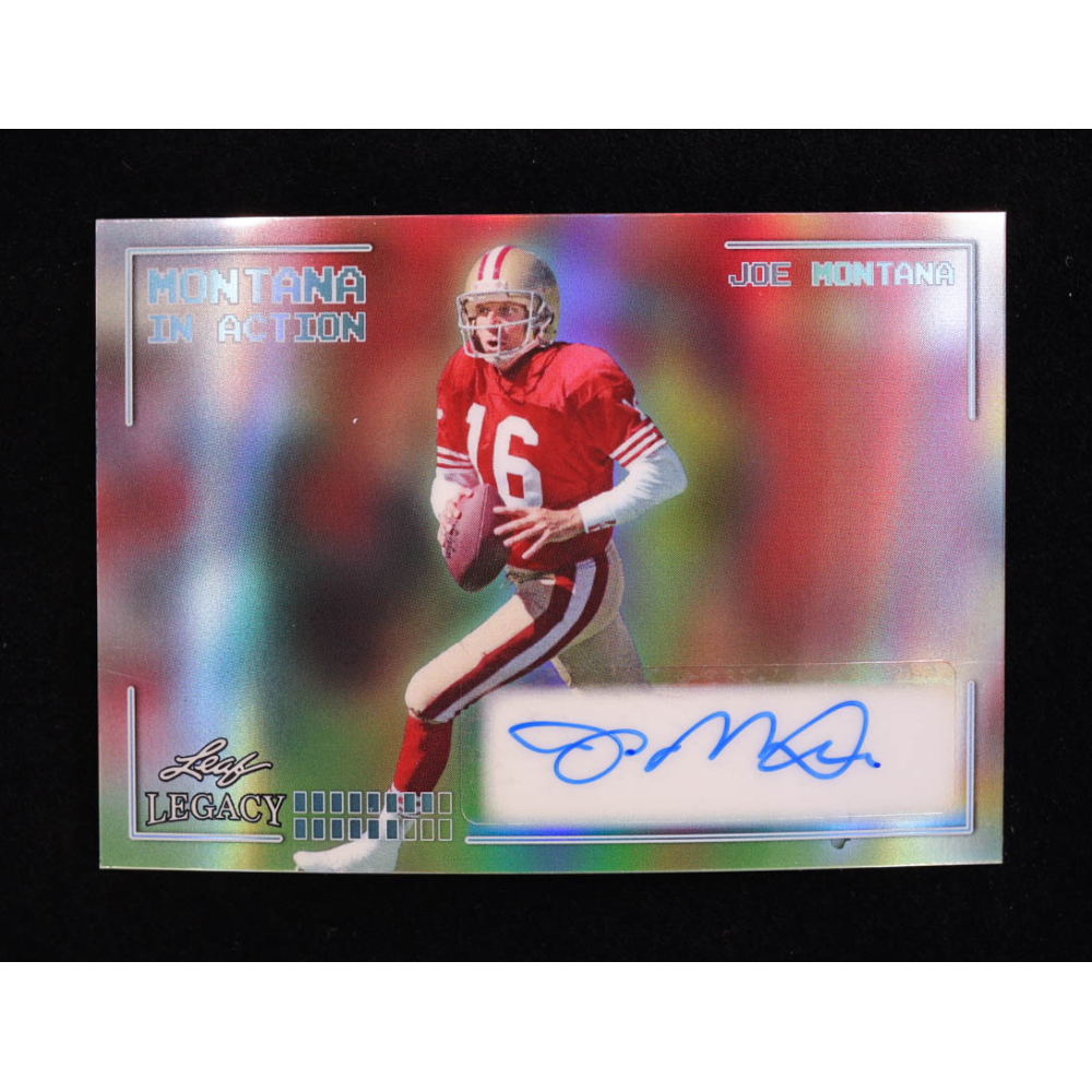 Joe Montana 2024 Leaf Legacy Collection #IA-JM5 Autograph Platinum Blue Prismatic SP Variation #3/25 at PristineAuction.com