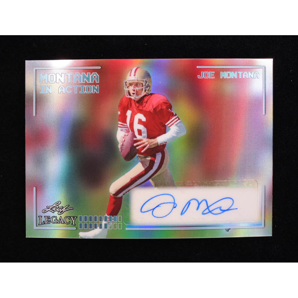 Joe Montana 2024 Leaf Legacy Collection #IA-JM5 Autograph Platinum Blue Prismatic SP Variation #1/25 at PristineAuction.com
