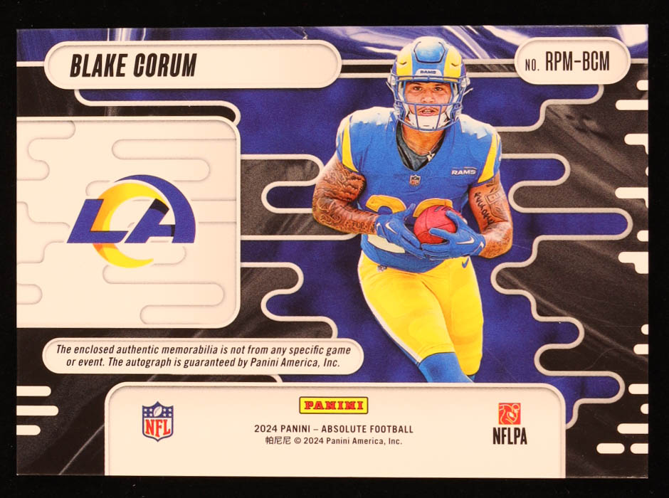 Blake Corum 2024 Absolute Rookie Premiere Materials Autographs Spectrum #18 #53/99 RC at PristineAuction.com Blake Corum 2024 Absolute Rookie Premiere Materials Autographs Spectrum #18 #53/99 RC at PristineAuction.com