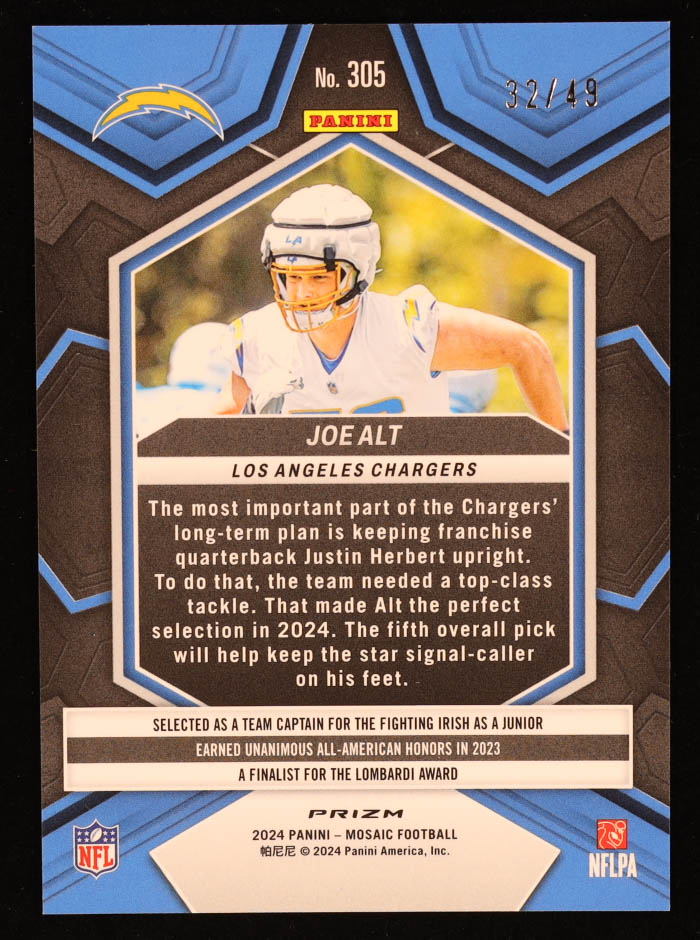 Joe Alt 2024 Panini Mosaic Mosaic Purple #305 #32/49 RC at PristineAuction.com Joe Alt 2024 Panini Mosaic Mosaic Purple #305 #32/49 RC at PristineAuction.com