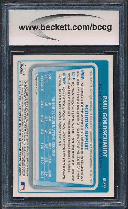Paul Goldschmidt 2011 Bowman Chrome Prospect Autographs #BCP99 (BCCG 10) at PristineAuction.com Paul Goldschmidt 2011 Bowman Chrome Prospect Autographs #BCP99 (BCCG 10) at PristineAuction.com