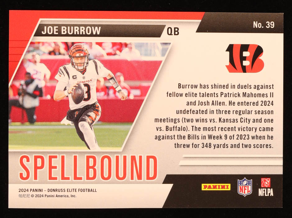 Joe Burrow 2024 Elite Spellbound Red #39 #07/75 at PristineAuction.com Joe Burrow 2024 Elite Spellbound Red #39 #07/75 at PristineAuction.com