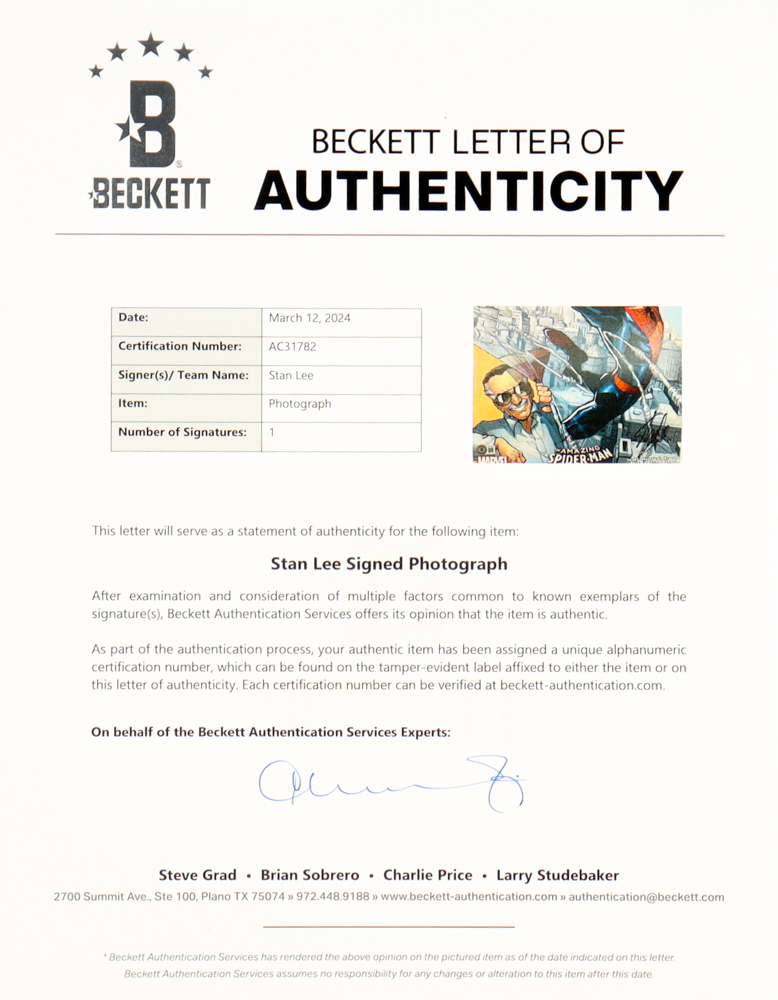 Stan Lee Signed "The Amazing Spiderman" Custom Framed Photo Display (Beckett) at PristineAuction.com Stan Lee Signed "The Amazing Spiderman" Custom Framed Photo Display (Beckett) at PristineAuction.com