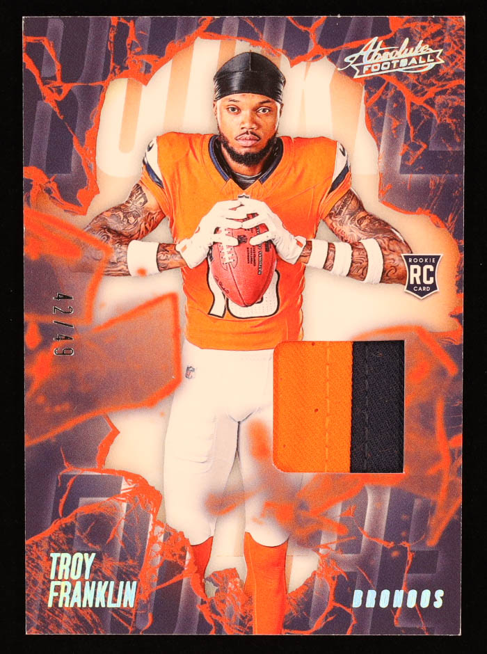 Troy Franklin 2024 Absolute Rookie Force Jerseys Holo Silver #7 #42/49 RC at PristineAuction.com Troy Franklin 2024 Absolute Rookie Force Jerseys Holo Silver #7 #42/49 RC at PristineAuction.com