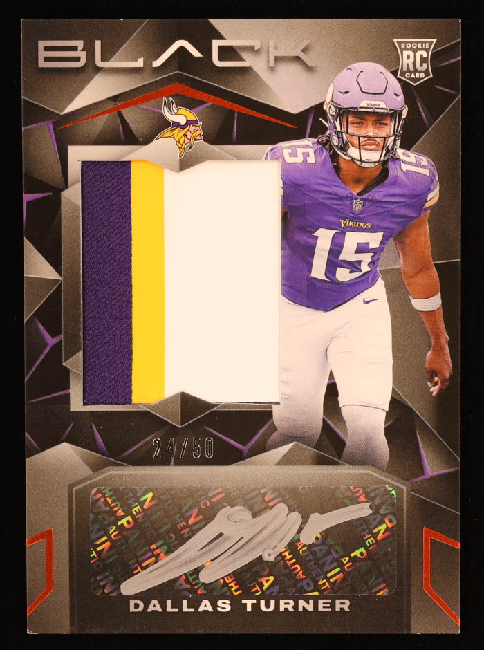 Dallas Turner 2024 Panini Black Citrine #230 Jersey Autograph #24/50 RC at PristineAuction.com Dallas Turner 2024 Panini Black Citrine #230 Jersey Autograph #24/50 RC at PristineAuction.com