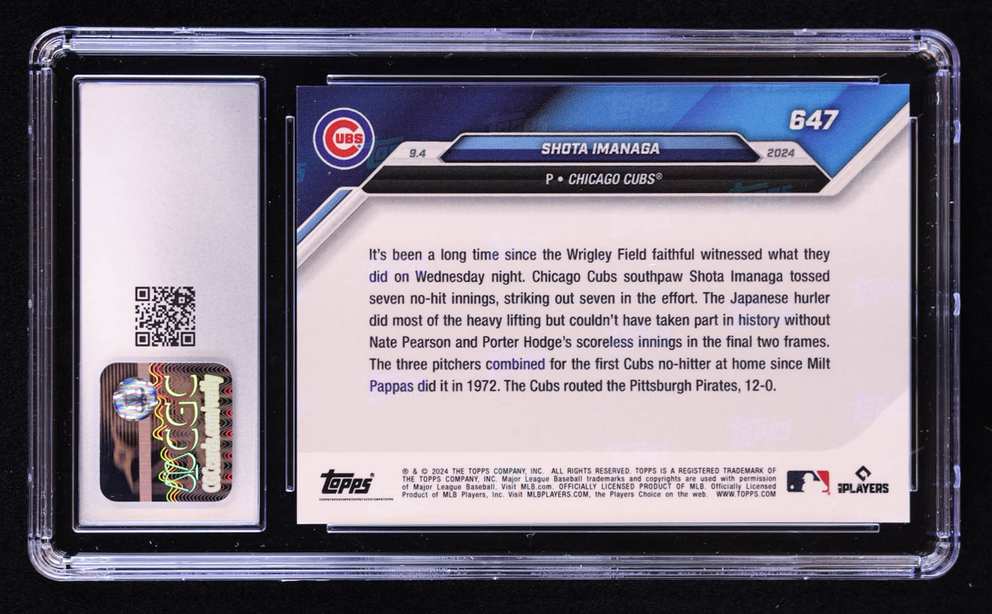 Shota Imanago 2024 Topps Now #647 RC (CGC 10) at PristineAuction.com Shota Imanago 2024 Topps Now #647 RC (CGC 10) at PristineAuction.com