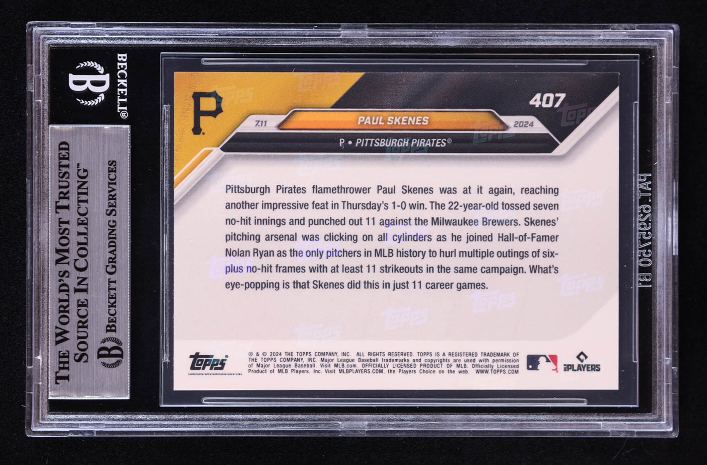 Paul Skenes 2024 Topps Now #407 RC (BGS 9) at PristineAuction.com Paul Skenes 2024 Topps Now #407 RC (BGS 9) at PristineAuction.com