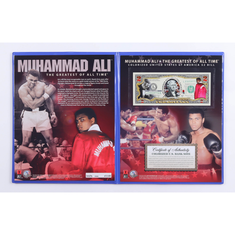 Muhammad Ali Genuine Legal Tender Colorized U.S. $2.00 Two Dollar Bill ...