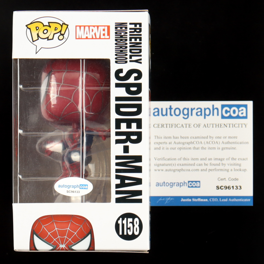 Tobey Maguire Signed "Spider-Man: No Way Home" #1158 Friendly Neighborhood Spider-Man Funko Pop! Vinyl Figure (ACOA) at PristineAuction.com Tobey Maguire Signed "Spider-Man: No Way Home" #1158 Friendly Neighborhood Spider-Man Funko Pop! Vinyl Figure (ACOA) at PristineAuction.com