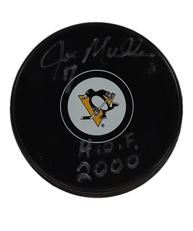 Joe Mullen Signed Penguins Logo Hockey Puck Inscribed "H.O.F. 2000" (JSA) at PristineAuction.com Joe Mullen Signed Penguins Logo Hockey Puck Inscribed "H.O.F. 2000" (JSA) at PristineAuction.com