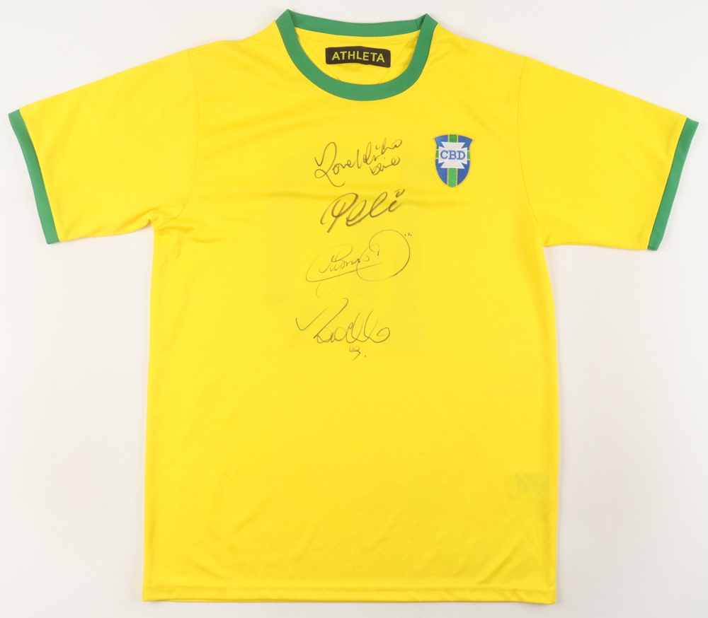 Brazil National Team Jersey Signed By (4) Pele, Ronaldinho, Neymar Jr. & Ronaldo (Beckett) at PristineAuction.com Brazil National Team Jersey Signed By (4) Pele, Ronaldinho, Neymar Jr. & Ronaldo (Beckett) at PristineAuction.com