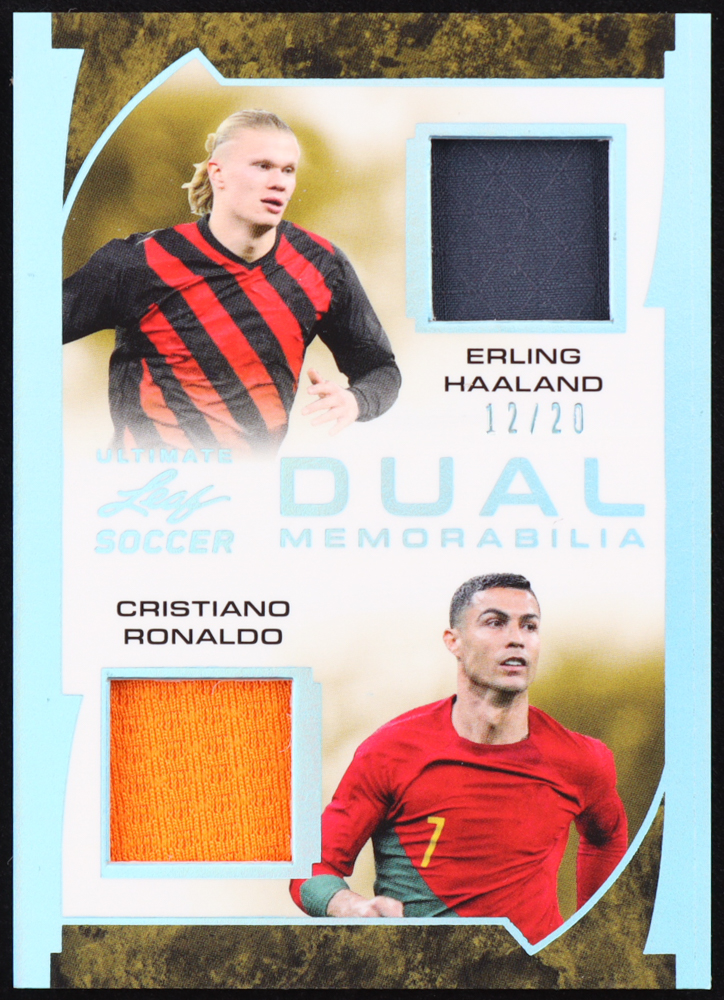 Erling Haaland / Cristiano Ronaldo 2022 Leaf Ultimate Soccer Dual Memorabilia Spectrum Platinum Blue #UDM4 #12/20 at PristineAuction.com Erling Haaland / Cristiano Ronaldo 2022 Leaf Ultimate Soccer Dual Memorabilia Spectrum Platinum Blue #UDM4 #12/20 at PristineAuction.com