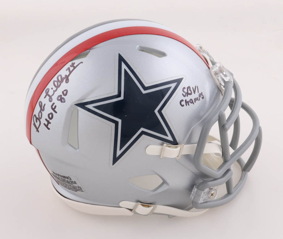 Bob Lilly Signed Cowboys Speed Mini Helmet Inscribed "HOF 80" & "SBVI Champs" (JSA) at PristineAuction.com Bob Lilly Signed Cowboys Speed Mini Helmet Inscribed "HOF 80" & "SBVI Champs" (JSA) at PristineAuction.com