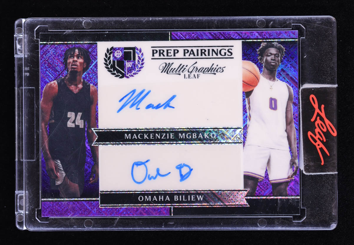 Mackenzie Mgbako / Omaha Biliew 2022-23 Leaf Multigraphics Prep Pairings Purple Cross Hatch #PP4 #24/25 at PristineAuction.com Mackenzie Mgbako / Omaha Biliew 2022-23 Leaf Multigraphics Prep Pairings Purple Cross Hatch #PP4 #24/25 at PristineAuction.com
