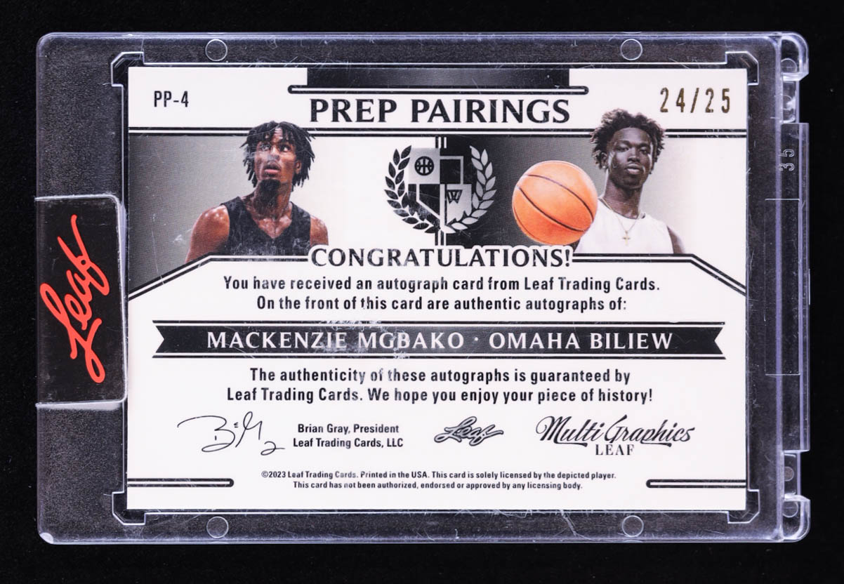 Mackenzie Mgbako / Omaha Biliew 2022-23 Leaf Multigraphics Prep Pairings Purple Cross Hatch #PP4 #24/25 at PristineAuction.com Mackenzie Mgbako / Omaha Biliew 2022-23 Leaf Multigraphics Prep Pairings Purple Cross Hatch #PP4 #24/25 at PristineAuction.com