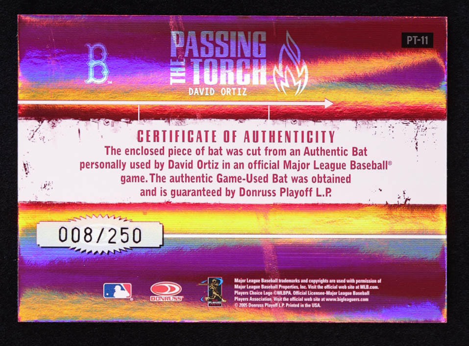 David Ortiz 2005 Donruss Elite Passing the Torch Bats #PT11 #8/250 at PristineAuction.com David Ortiz 2005 Donruss Elite Passing the Torch Bats #PT11 #8/250 at PristineAuction.com