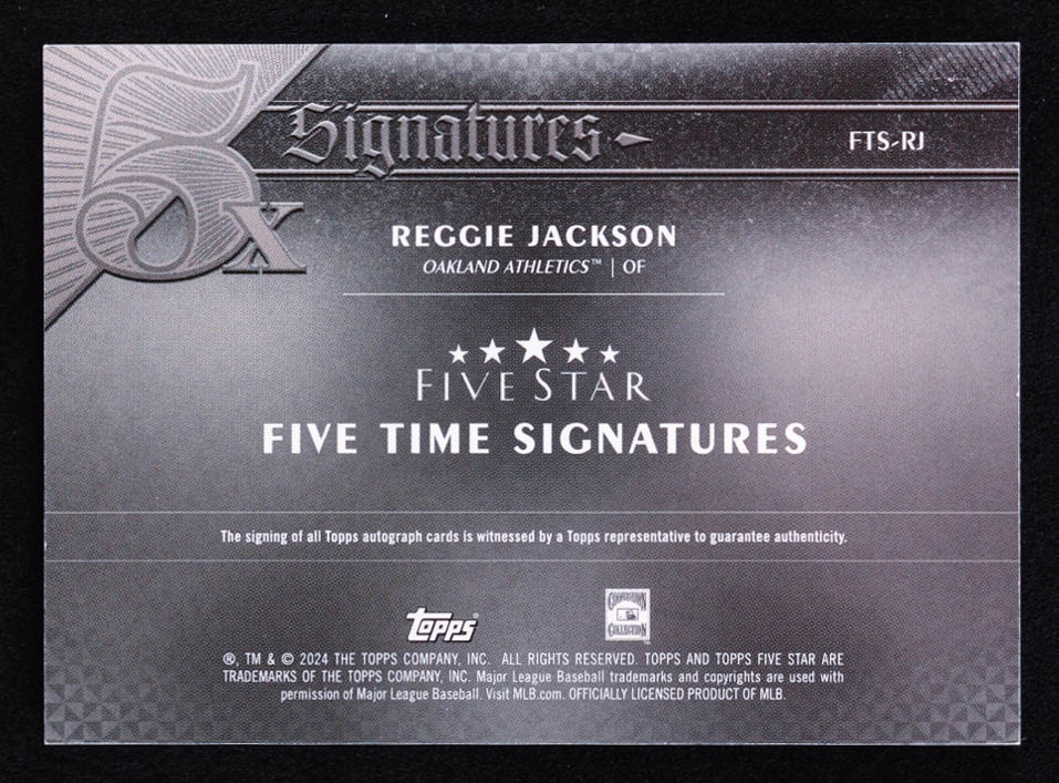 Reggie Jackson 2024 Topps Five Star Five Time Signatures #FTSRJ #44/50 at PristineAuction.com Reggie Jackson 2024 Topps Five Star Five Time Signatures #FTSRJ #44/50 at PristineAuction.com
