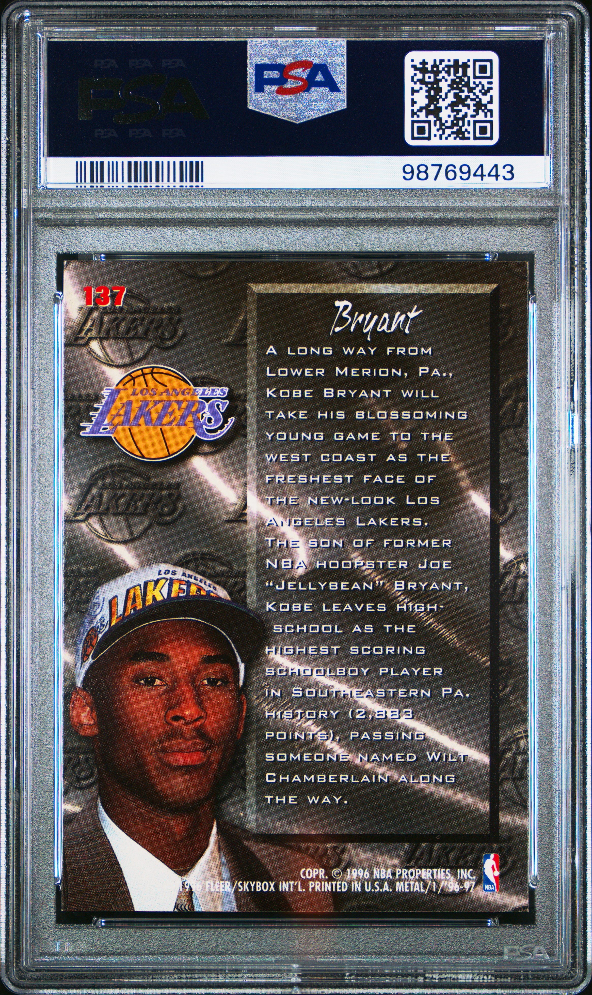 Kobe Bryant 1996-97 Metal #137 FF RC (PSA 8) at PristineAuction.com Kobe Bryant 1996-97 Metal #137 FF RC (PSA 8) at PristineAuction.com