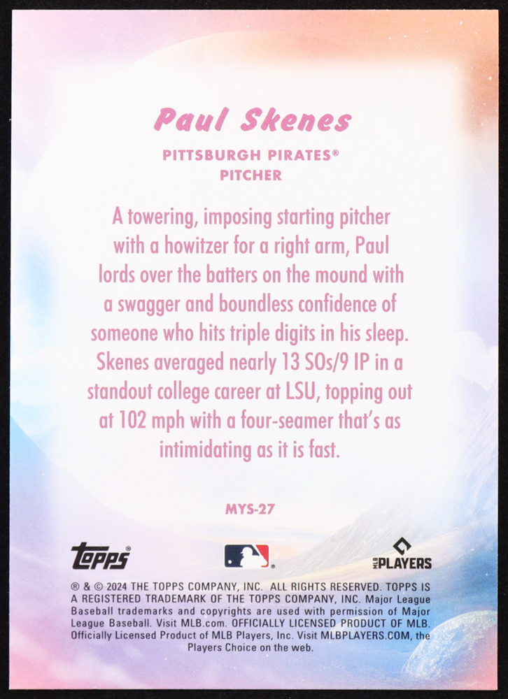Paul Skenes 2024 Topps Mystical #MYS27 RC at PristineAuction.com Paul Skenes 2024 Topps Mystical #MYS27 RC at PristineAuction.com