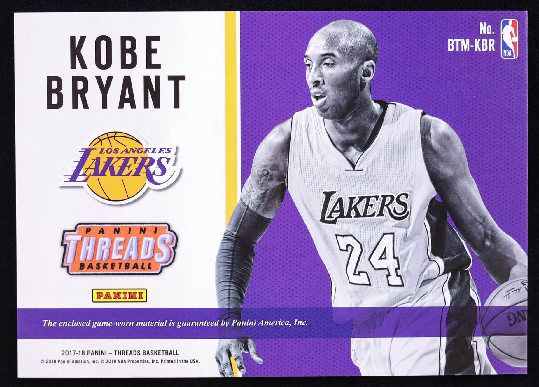 Kobe Bryant 2017-18 Panini Threads Box Topper Memorabilia Jumbo #24 at PristineAuction.com Kobe Bryant 2017-18 Panini Threads Box Topper Memorabilia Jumbo #24 at PristineAuction.com