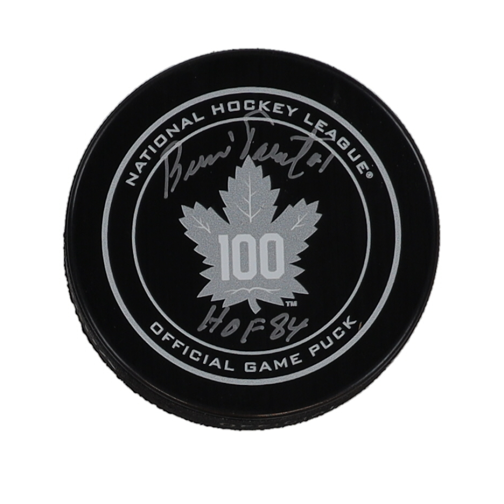 Bernie Parent Signed Maple Leafs NHL 100 Logo Hockey Puck Inscribed "HOF 84" (COJO) at PristineAuction.com