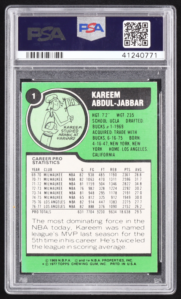 Kareem Abdul-Jabbar 1977-78 Topps #1 (PSA 7) at PristineAuction.com Kareem Abdul-Jabbar 1977-78 Topps #1 (PSA 7) at PristineAuction.com