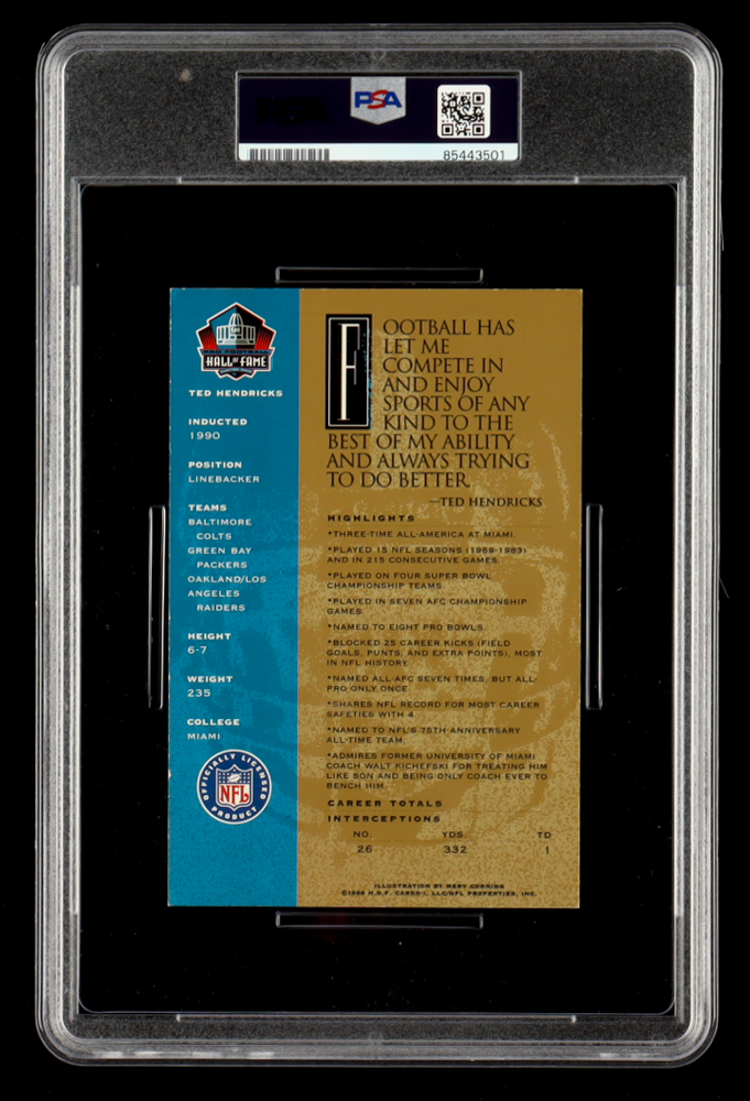 Ted Hendricks Signed Hall of Fame Signature Series Card Inscribed "HOF '90" (PSA | PSA Auto Grade 10) at PristineAuction.com Ted Hendricks Signed Hall of Fame Signature Series Card Inscribed "HOF '90" (PSA | PSA Auto Grade 10) at PristineAuction.com